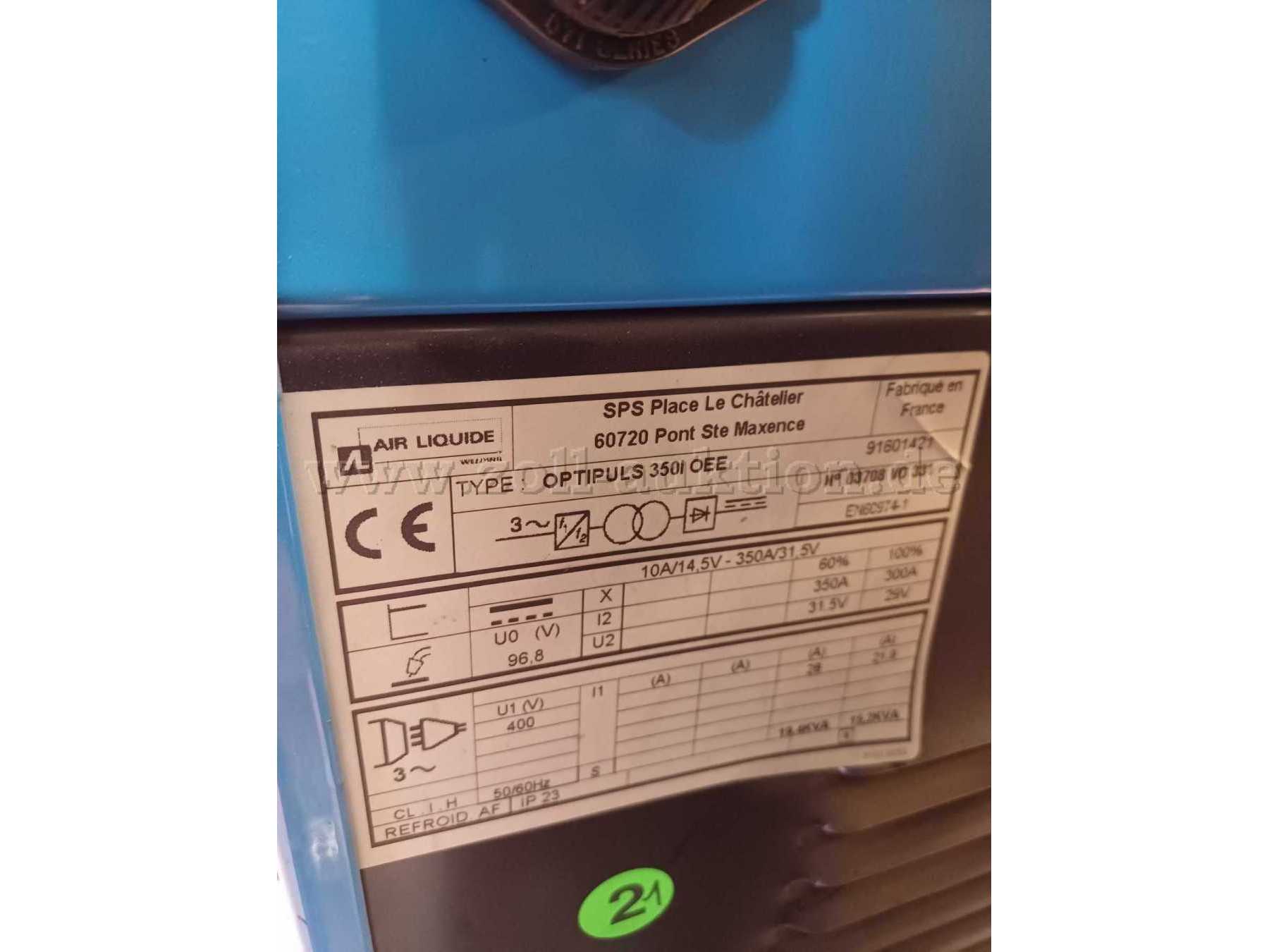 Air Liquide Schutzgasschweißgerät, Typ Optipuls 350I OEE - Ansicht Typangaben