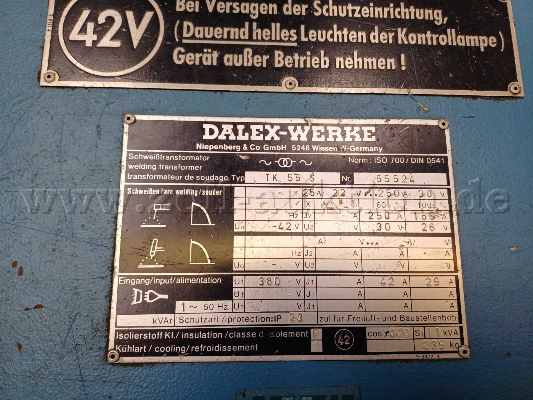 Elektrodenschweißgerät Dalex Typ TK 55S - Ansicht Typangaben