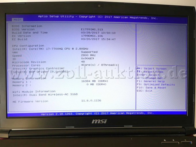 Bildschirm BIOS Informationen