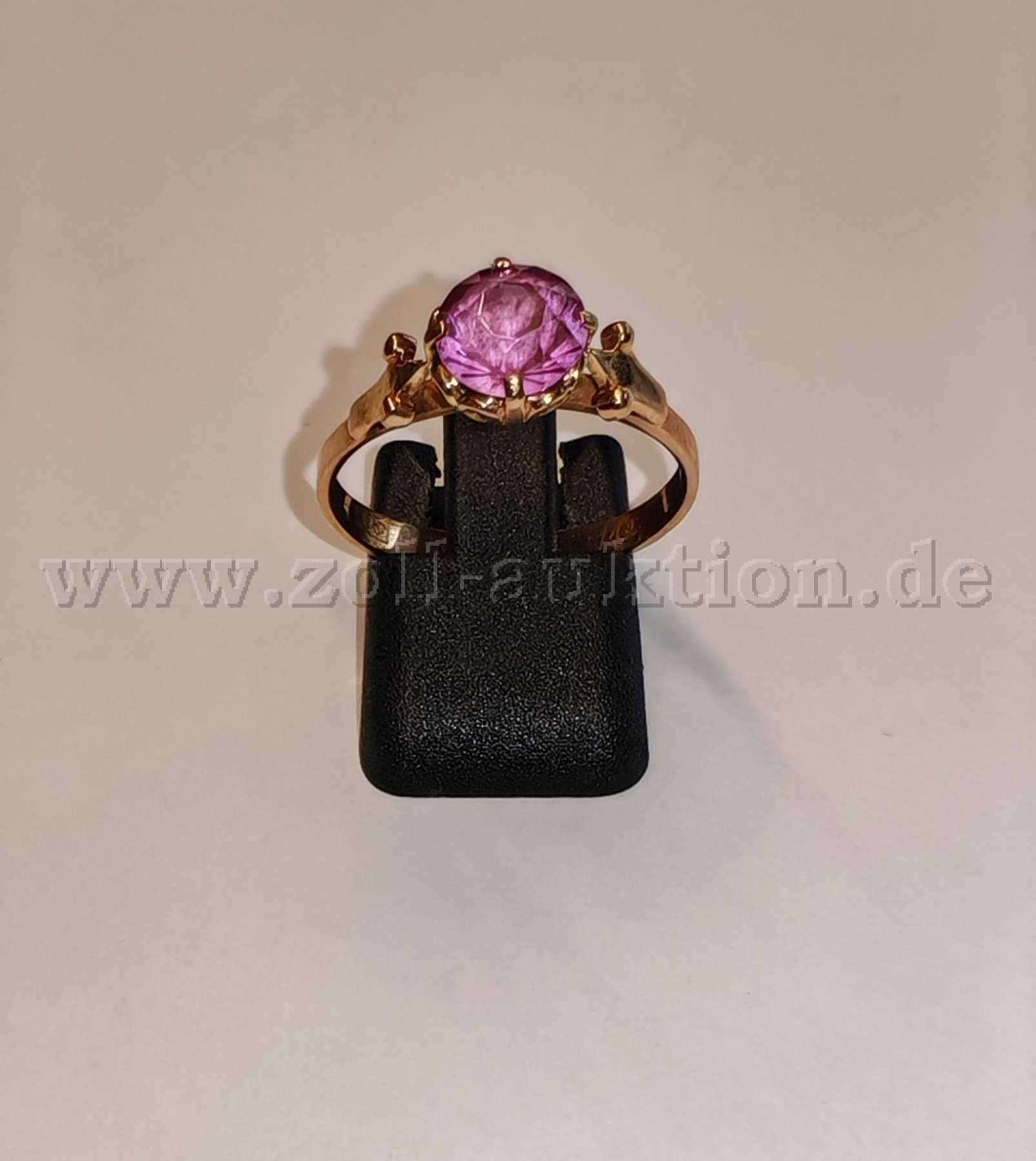 1 Ring, 583er, Rosegold mit rosa Stein