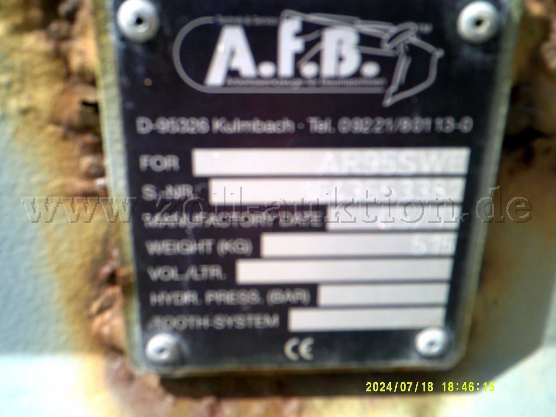 Typenschid Schieber - nicht lesbar
A.f.B Kulmbach
For AR95SWE
S-Nr. 164365382
Gewicht kg 515 
CE-Kennzeichnung
keine weiteren Daten vorhanden