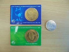 2 Münzen Fussball Europameisterschaft 2008 und 1 Münze 10 Deutsche Mark